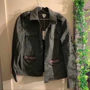 🍽3 for $10//Olive Jacket With Beaded Pockets